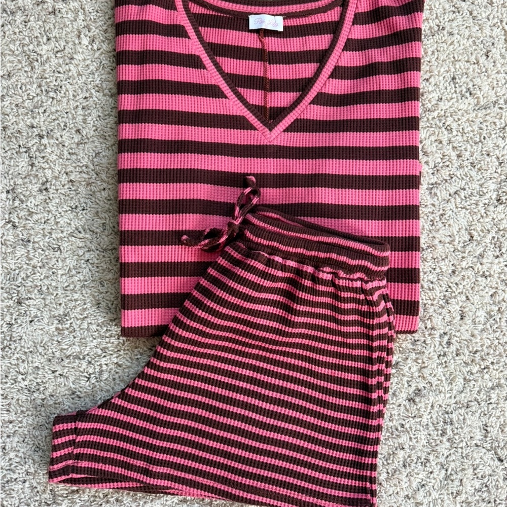 Striped Pink and Brown Women's Loungewear Set (NEW)
